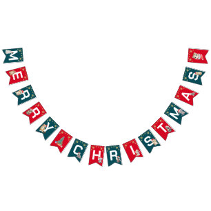 Red Green kitten cat Santa Merry Christmas Party Bunting Flags