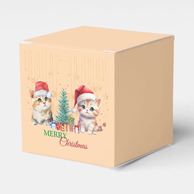 Red Green kitten cat Santa Merry Christmas Party  Favor Box (Front Side)