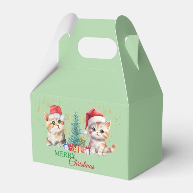 Red Green kitten cat Santa Merry Christmas Party  Favor Box (Front Side)