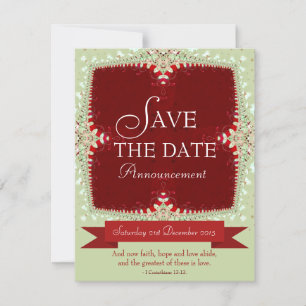 Red + Green Lace Save the Date Invitation