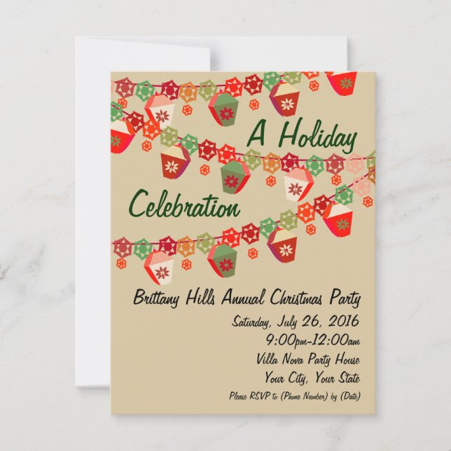 Red + Green Lanterns Custom Christmas Invitations (Front)