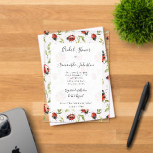 Red Green Leaves Ladybugs Bridal Shower Acrylic Invitations