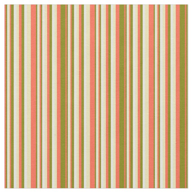 Red, Green, Light Cyan & Tan Coloured Pattern Fabric (Close Up)