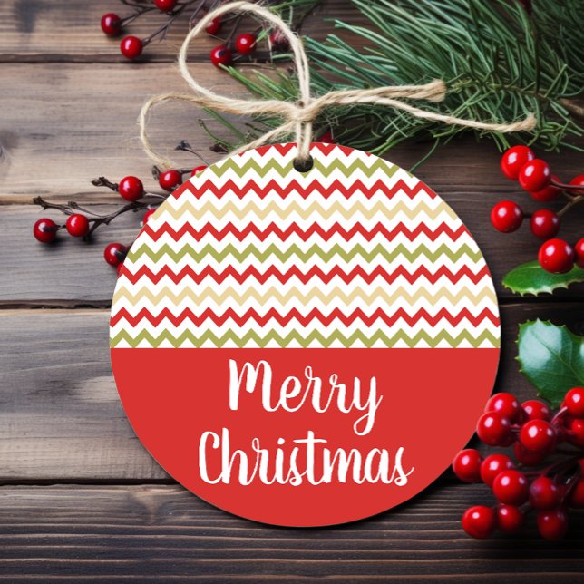 Red, Green, & Light Gold Christmas ZigZag Gift Tag (Creator Uploaded)