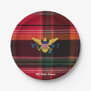 Red Green Madras Virgin Islands Flag Paper Plate