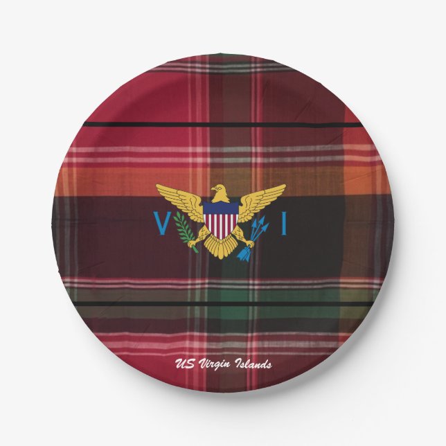 Red Green Madras Virgin Islands Flag Paper Plate (Front)