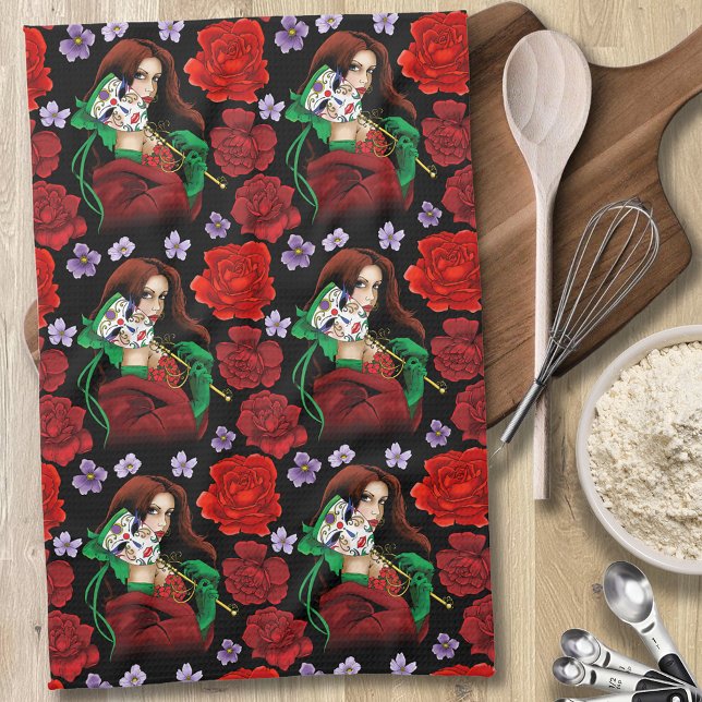 Red Green Masquerade Venetian Kitchen Towel (Creator Uploaded)