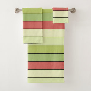 Red Green Melon Color Stripes On Watercolor Paper  Bath Towel Set