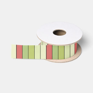 Red Green Melon Color Stripes On Watercolor Paper Satin Ribbon