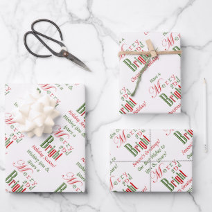 Red, Green Merry and Bright Personalized Christmas Wrapping Paper Sheet