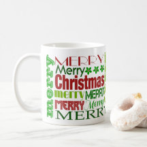 Red & Green Merry Christmas Typography Holiday Mug