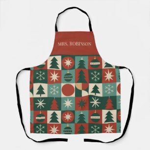 Red Green Mid Century Modern Checkered Holiday  Apron