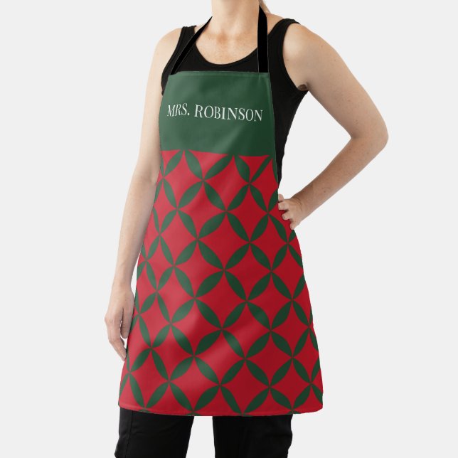 Red Green Mid Century Modern Holiday Retro Atomic  Apron (Insitu)