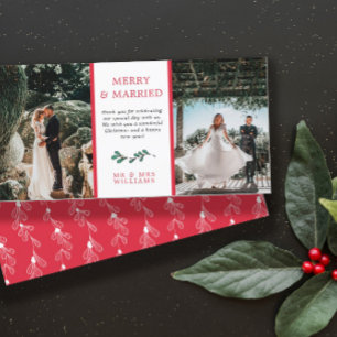 Red Green Mistletoe Merry Married Christmas Thank You Card