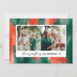 Red + green modern abstract chic photo holiday card