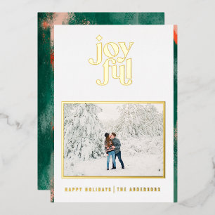 Red + green modern abstract joyful photo  foil hol holiday card