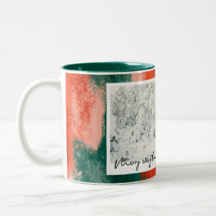 red & green modern abstract painted holiday Two-Tone coffee mug