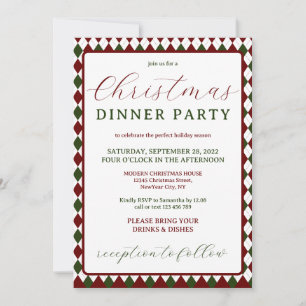 Red Green Modern Minimal Christmas Dinner Party Invitation