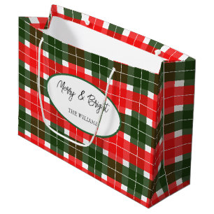 Red Green Modern Tartan Christmas Pattern Large Gift Bag