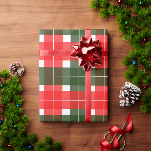 Red Green Modern Tartan Christmas Pattern Wrapping Paper