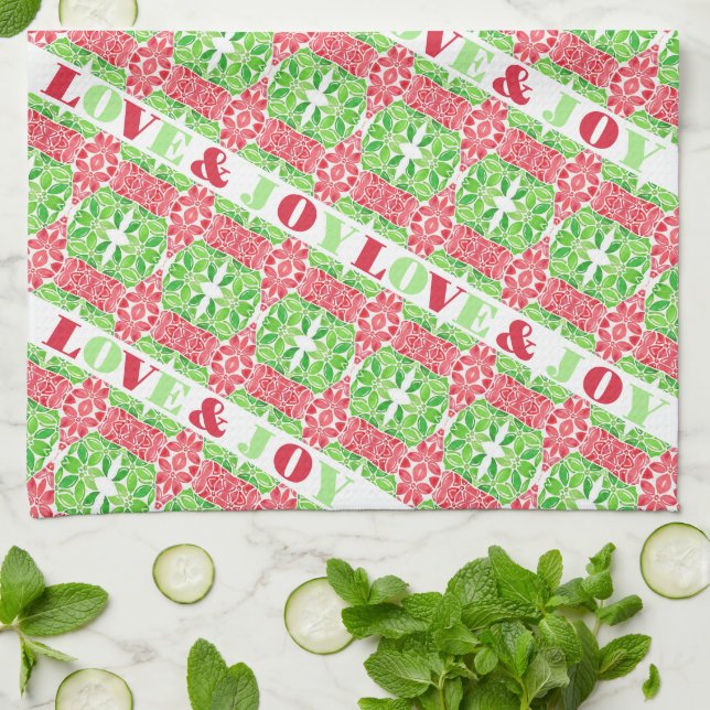 Red & Green Mosaic Kitchen Towels (Folded)