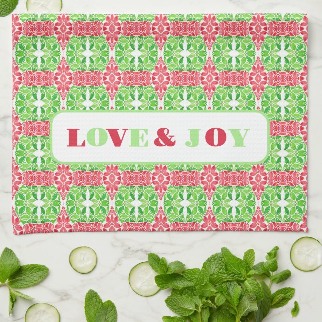 Red & Green Mosaic Kitchen Towels (Folded)