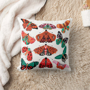 Red Green Moth and Butterfly Throw Pillow