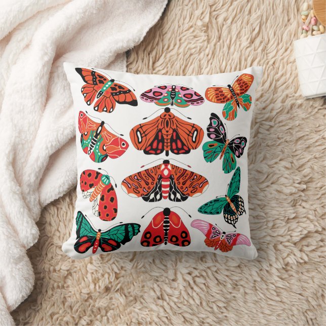 Red Green Moth and Butterfly Throw Pillow (Blanket)