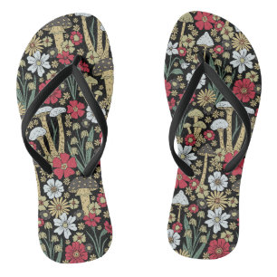 Red & Green Mushrooms & Flowers Flip Flops