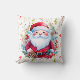 Red Green Music Notes and Santa Claus Throw Pillow