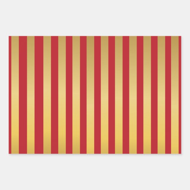 Red Green Navy Blue Gold Stripes Pattern  Wrapping Paper Sheet (Front)