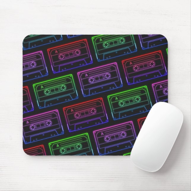 Red Green Neon Cassette Tape Pattern Mouse Pad (With Mouse)