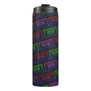 Red Green Neon Retro Cassette Tape Pattern Thermal Tumbler
