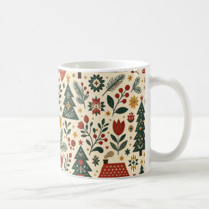 Red Green Nordic Botanical Folk Christmas Coffee Mug