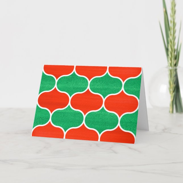 Red Green Ogee Pattern Christmas Holiday Card (Front)