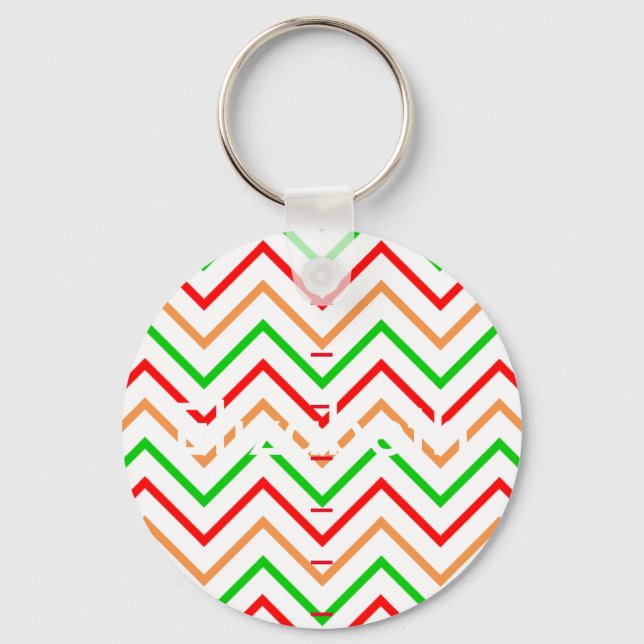 Red Green Orange Chevron Personalized Name Keychain (Front)