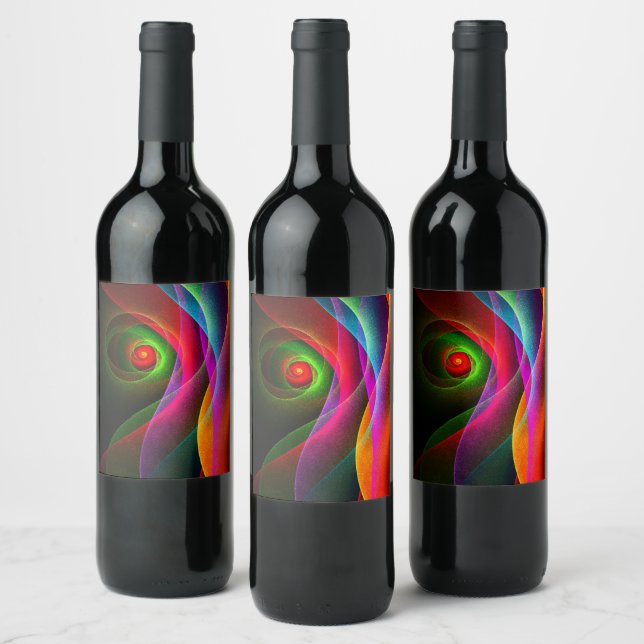 Red Green Orange Modern Abstract Art Pattern #22 Wine Label (Bottles)