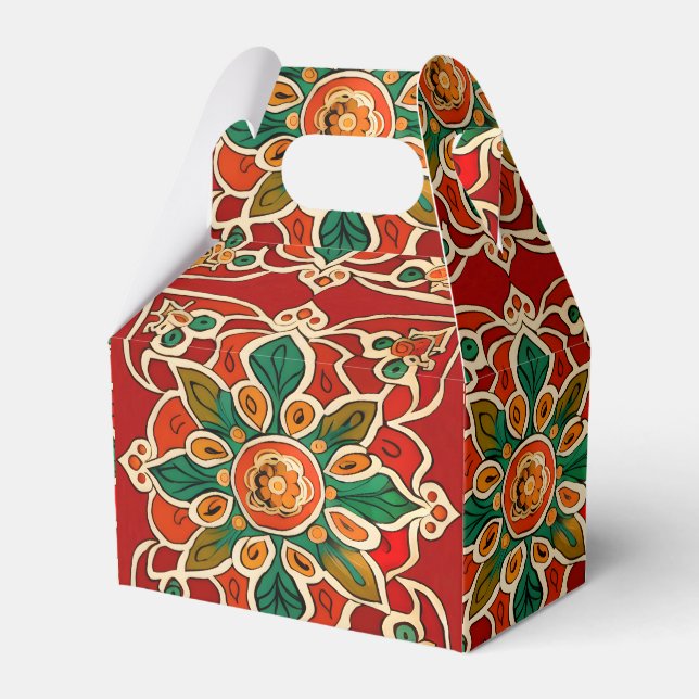 Red Green Orange Yellow Azulejos Floral Pattern Favor Box (Front Side)