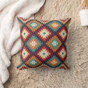 Red Green Orange Yellow Black White Oriental Kilim Throw Pillow