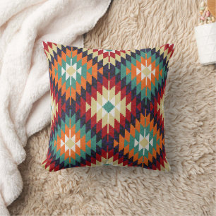 Red Green Orange Yellow Black White Oriental Kilim Throw Pillow