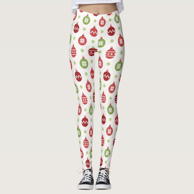 Red Green Ornaments Christmas Leggings Women (Front)