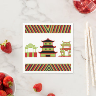 Red Green Pagoda Stripe Chinese Napkin