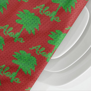 Red Green Palm Aloha Tropical Holiday Kitchen Towel
