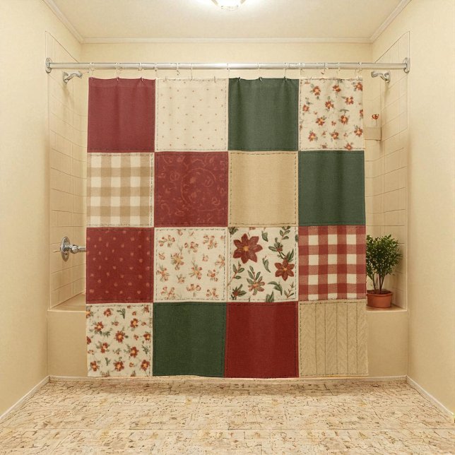 Red Green Patchwork Quilt Rustic Farmhouse Floral (Creator Uploaded)