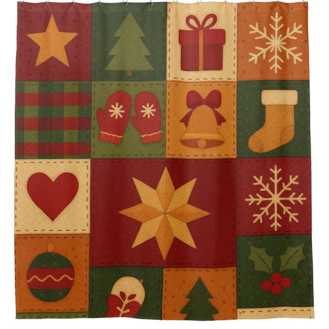 Red Green Patchwork Quilt Rustic Farmhouse Floral (Front)