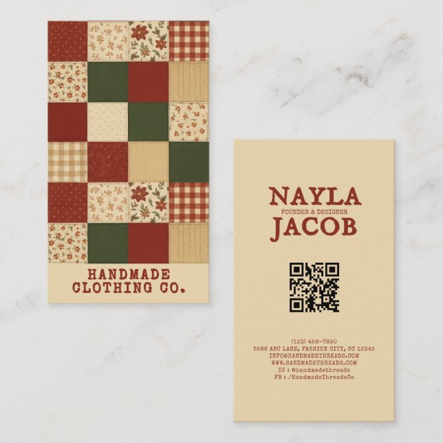 Red Green Patchwork Quilt Rustic Farmhouse Floral Business Card (Front/Back)