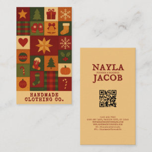 Red Green Patchwork Quilt Rustic Farmhouse Floral Business Card