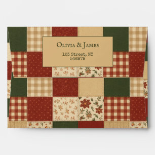 Red Green Patchwork Quilt Rustic Farmhouse Floral Envelope