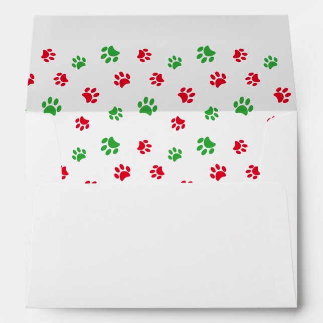 Red Green Paw Prints Name Address Holiday Envelope (Back (Bottom))