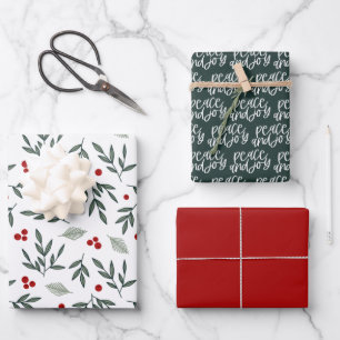 Red Green Peace and Joy Winter Holiday Wrapping Pa Paper Sheet